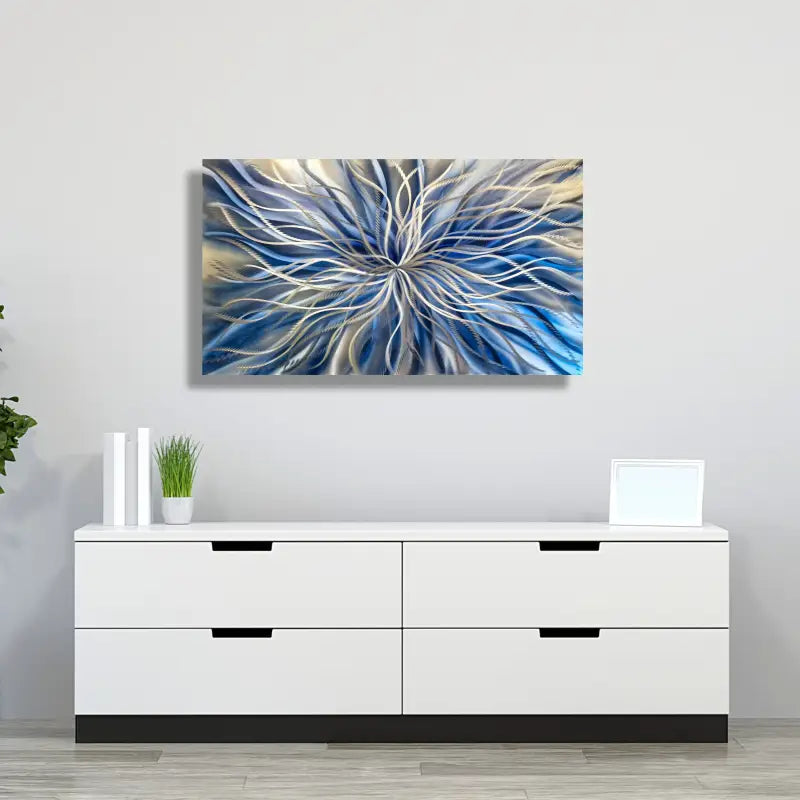 Navy Blue Wall Decor Metal Art Abstract Paintings Modern Elements