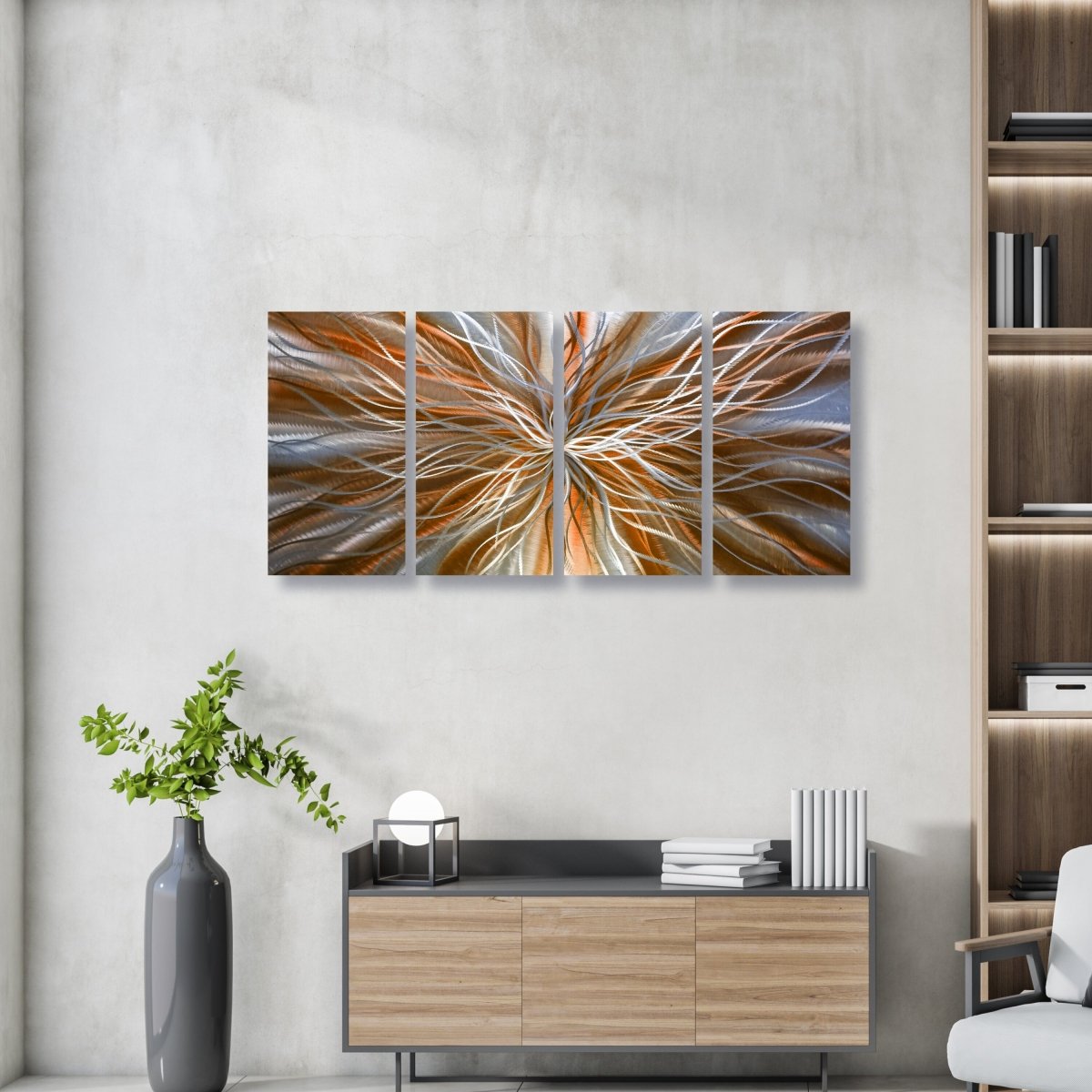 Orange Large Metal Wall Art – Set of 4 Abstract Wall Sculptures – Modern Gallery Decor - Modern Elements Metal Art - INV63762SX