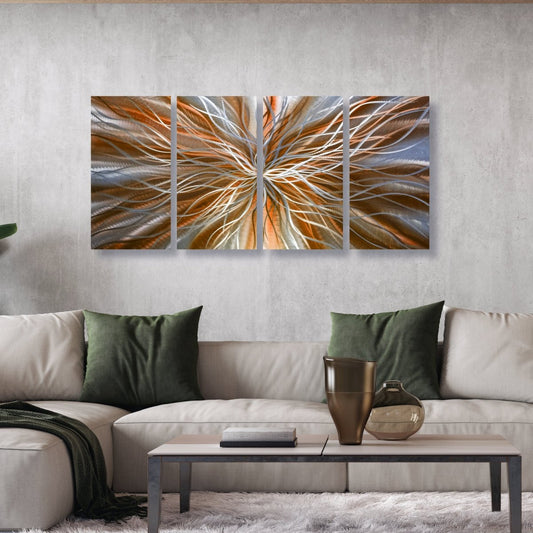 Orange Large Metal Wall Art – Set of 4 Abstract Wall Sculptures – Modern Gallery Decor - Modern Elements Metal Art - INV63762SX