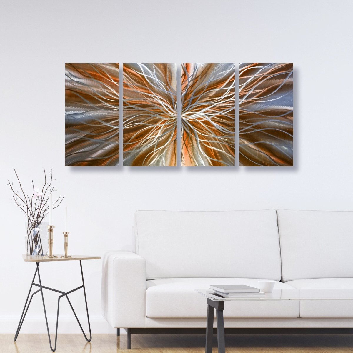 Orange Large Metal Wall Art – Set of 4 Abstract Wall Sculptures – Modern Gallery Decor - Modern Elements Metal Art - INV63762SX
