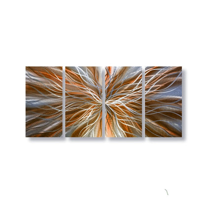 Orange Large Metal Wall Art – Set of 4 Abstract Wall Sculptures – Modern Gallery Decor - Modern Elements Metal Art - INV63762SX