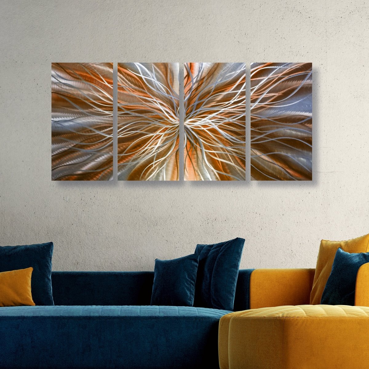 Orange Large Metal Wall Art – Set of 4 Abstract Wall Sculptures – Modern Gallery Decor - Modern Elements Metal Art - INV63762SX