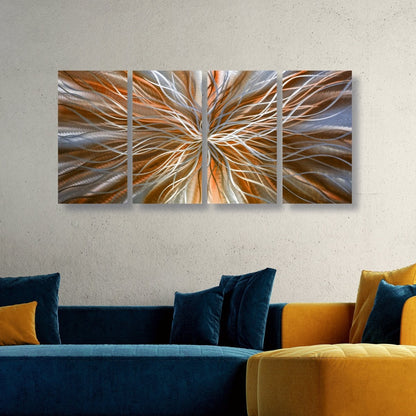 Orange Large Metal Wall Art – Set of 4 Abstract Wall Sculptures – Modern Gallery Decor - Modern Elements Metal Art - INV63762SX