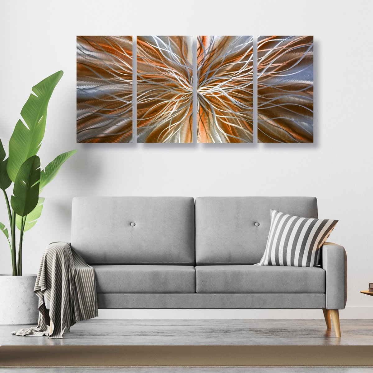 Orange Large Metal Wall Art – Set of 4 Abstract Wall Sculptures – Modern Gallery Decor - Modern Elements Metal Art - INV63762SX