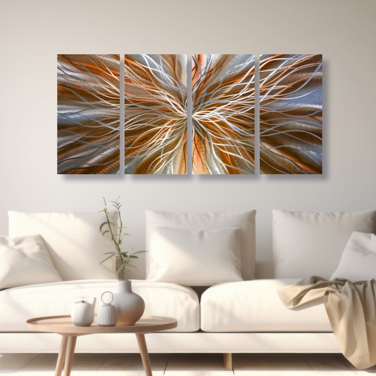 Orange Large Metal Wall Art – Set of 4 Abstract Wall Sculptures – Modern Gallery Decor - Modern Elements Metal Art - INV63762SX