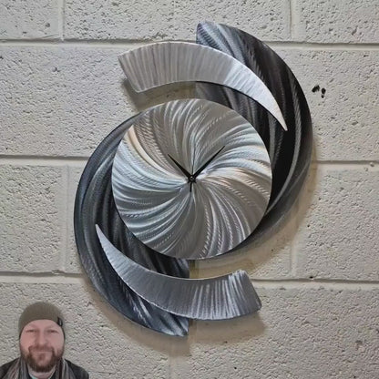 Large Metal Wall Clock – Unique Silver Wall Sculpture for Contemporary Decor