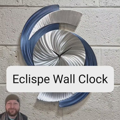 Modern Navy Blue Metal Wall Clock – Abstract Geometric, Contemporary Art Decor