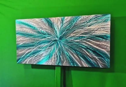 Abstract Teal & Silver Metal Wall Art – Handmade Modern Sculpture & Painting