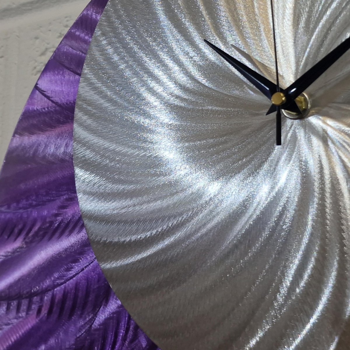 Purple Abstract Wall Clock - Silver Sculpture, Silent Quartz Modern Decor for Home - Modern Elements Metal Art - INV36382S