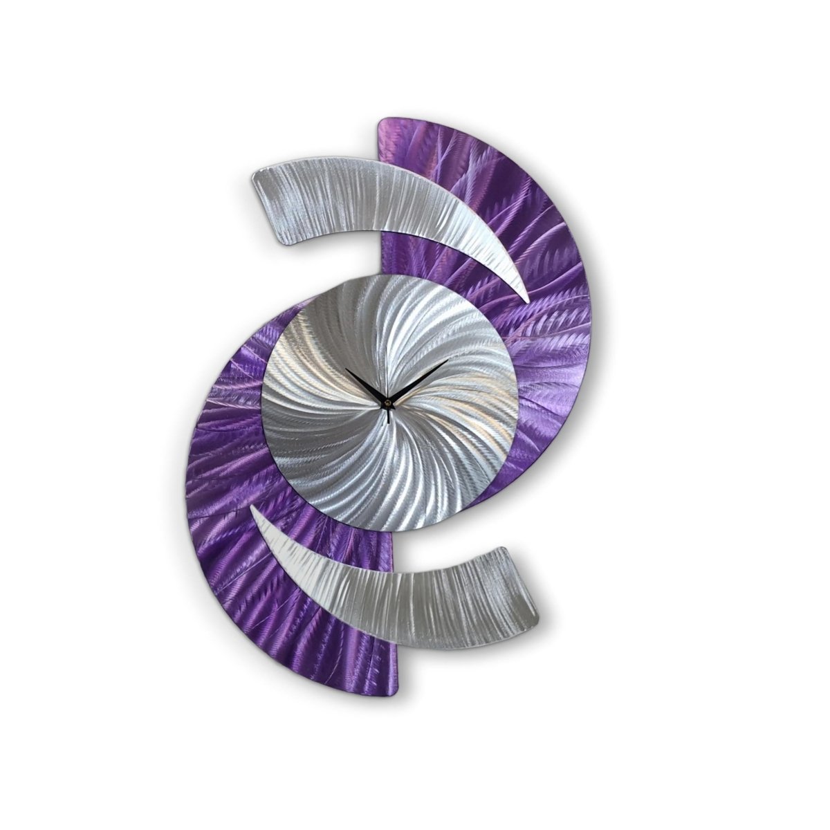 Purple Abstract Wall Clock - Silver Sculpture, Silent Quartz Modern Decor for Home - Modern Elements Metal Art - INV36382S