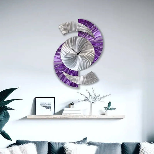 Purple Art Clock Titled "Elliptical" - Modern Elements Metal Art - 7739283722