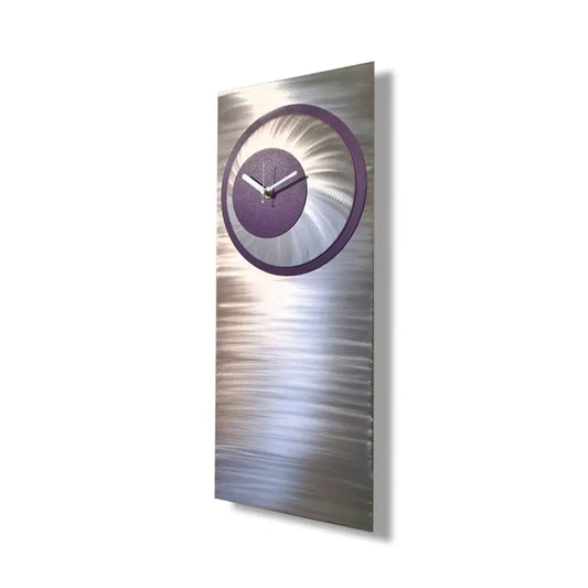 Purple Silver Wall Clock Modern Art Large Unique Elements Metal