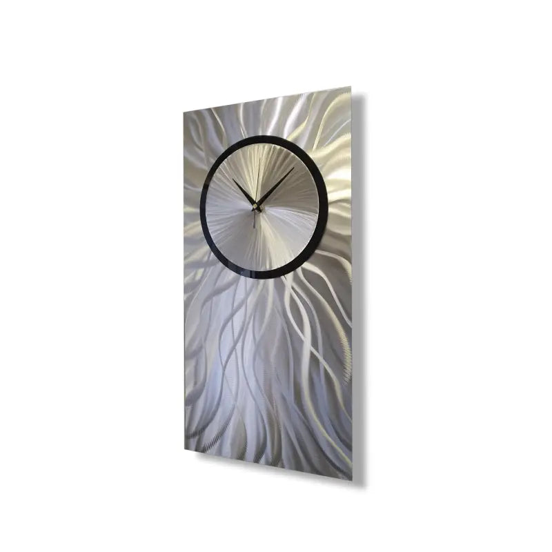 Silver Wall Clock Titled "Nova" - Modern Elements Metal Art