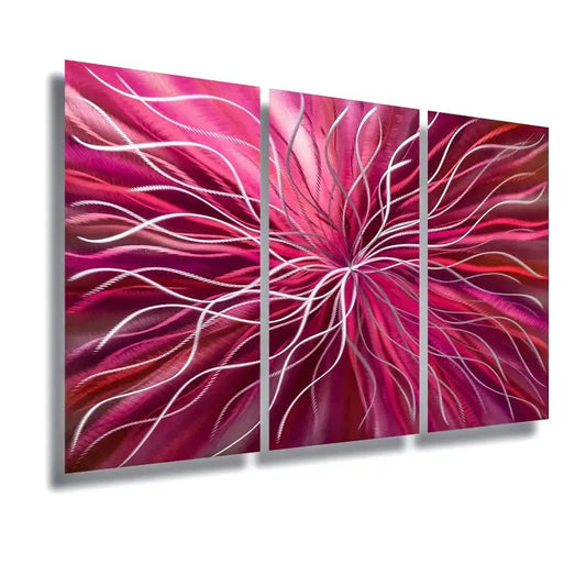 Red 3 Piece Metal Wall Art Titled "Radiation" - Modern Elements Metal Art - ME46582