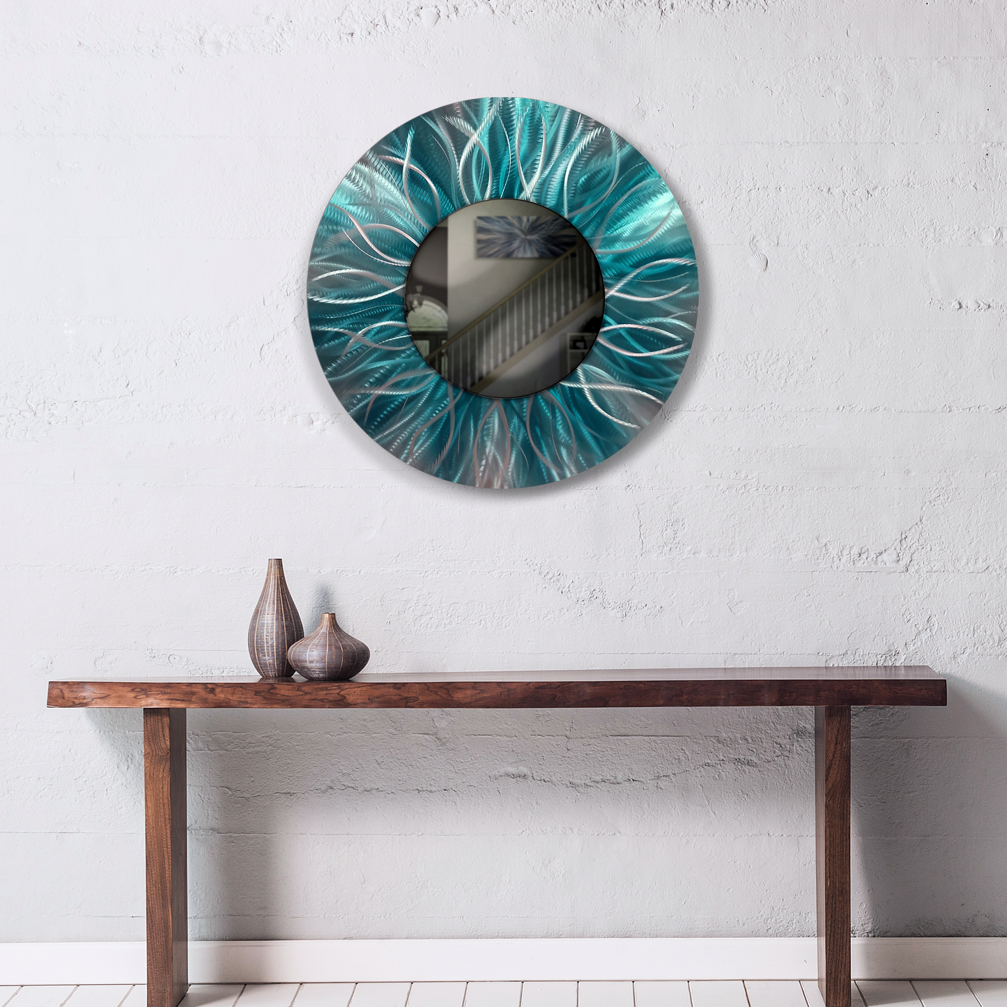 Teal Metal Wall Mirror Titled Radiation