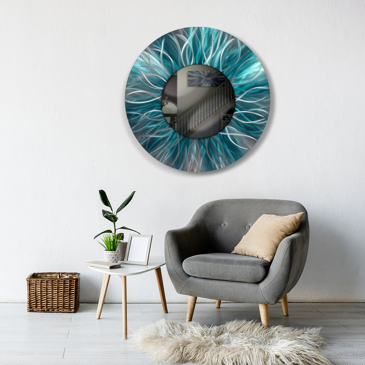 Teal Metal Wall Mirror Titled Radiation