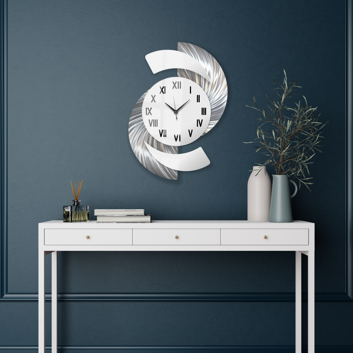 White & Silver Wall Clock Titled "Elliptical"