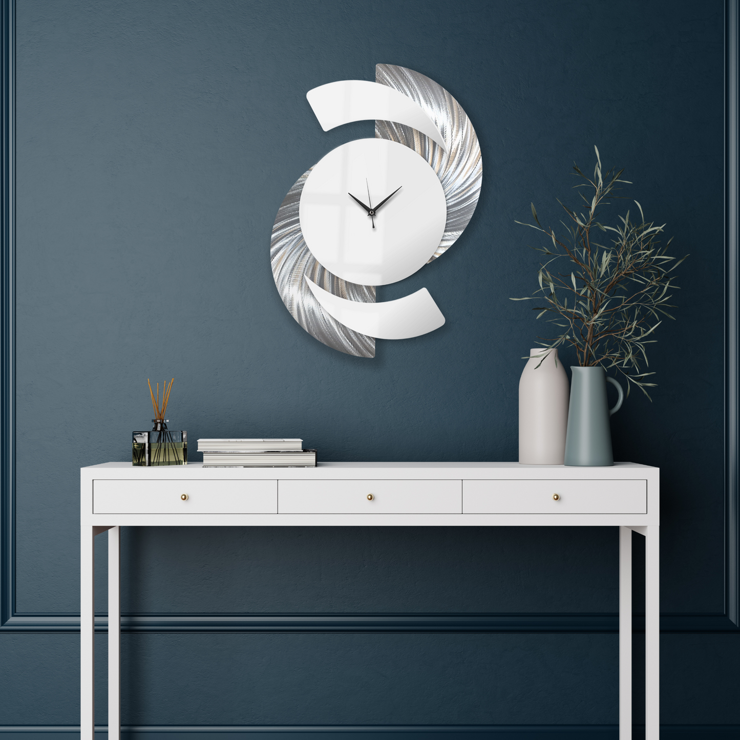 White & Silver Wall Clock Titled "Elliptical"