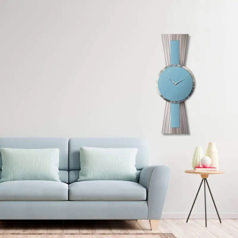 Sentinel | Sky Blue Silver Wall Clock | Large Retro Art Christopher Henderson