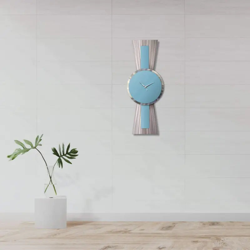 Sentinel | Sky Blue Silver Wall Clock | Large Retro Art Christopher Henderson