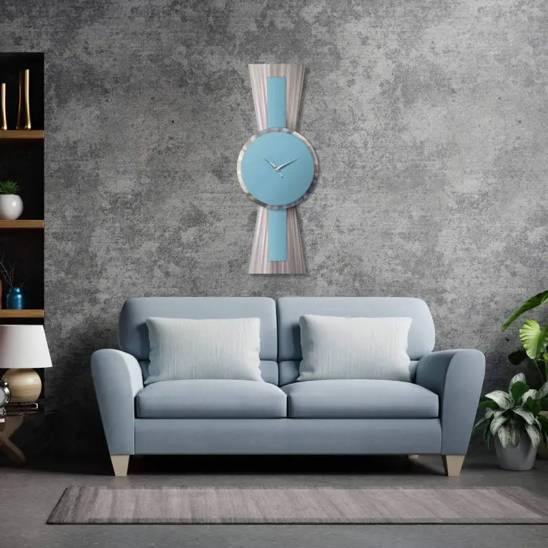 Sentinel | Sky Blue Silver Wall Clock | Large Retro Art Christopher Henderson