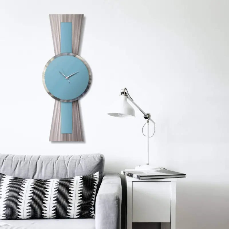 Sentinel | Sky Blue Silver Wall Clock | Large Retro Art Christopher Henderson