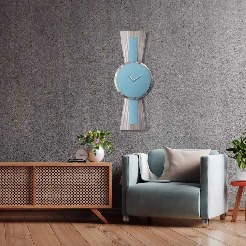 Sentinel | Sky Blue Silver Wall Clock | Large Retro Art Christopher Henderson