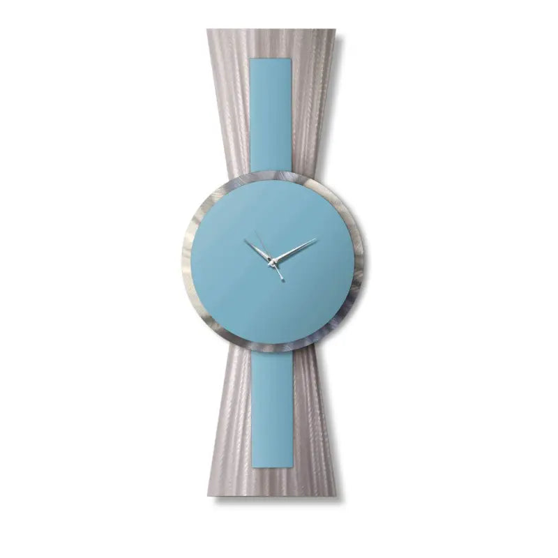 Sentinel | Sky Blue Silver Wall Clock | Large Retro Art Christopher Henderson