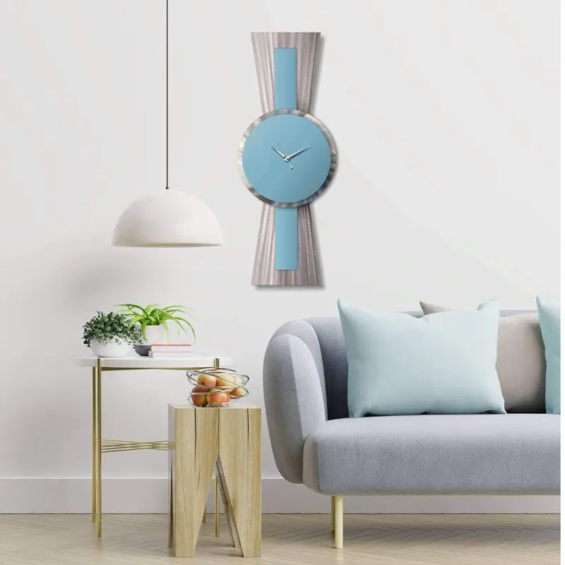 Sentinel | Sky Blue Silver Wall Clock | Large Retro Art Christopher Henderson