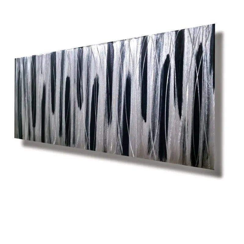 Silver and Black Wall Art Titled Stroke of Brilliance - Modern Elements Metal Art