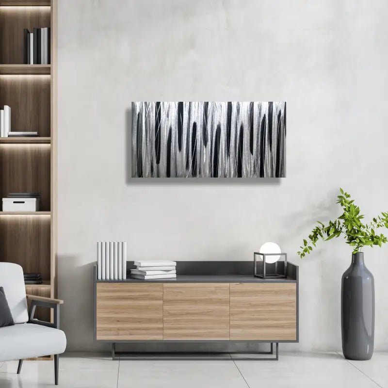 Silver and Black Wall Art Titled Stroke of Brilliance - Modern Elements Metal Art