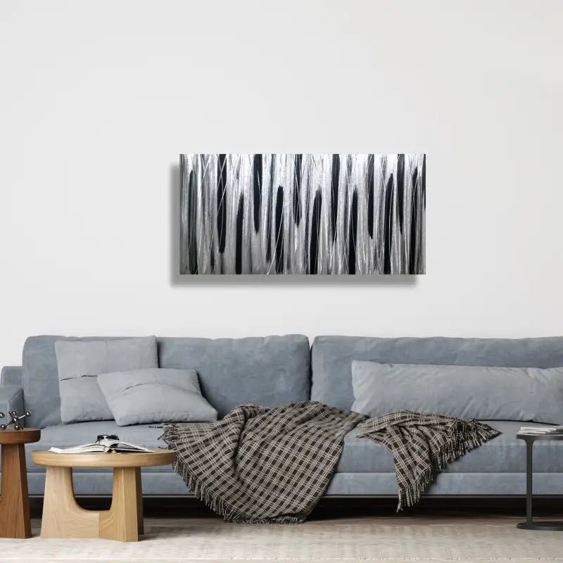 Silver and Black Wall Art Titled Stroke of Brilliance - Modern Elements Metal Art