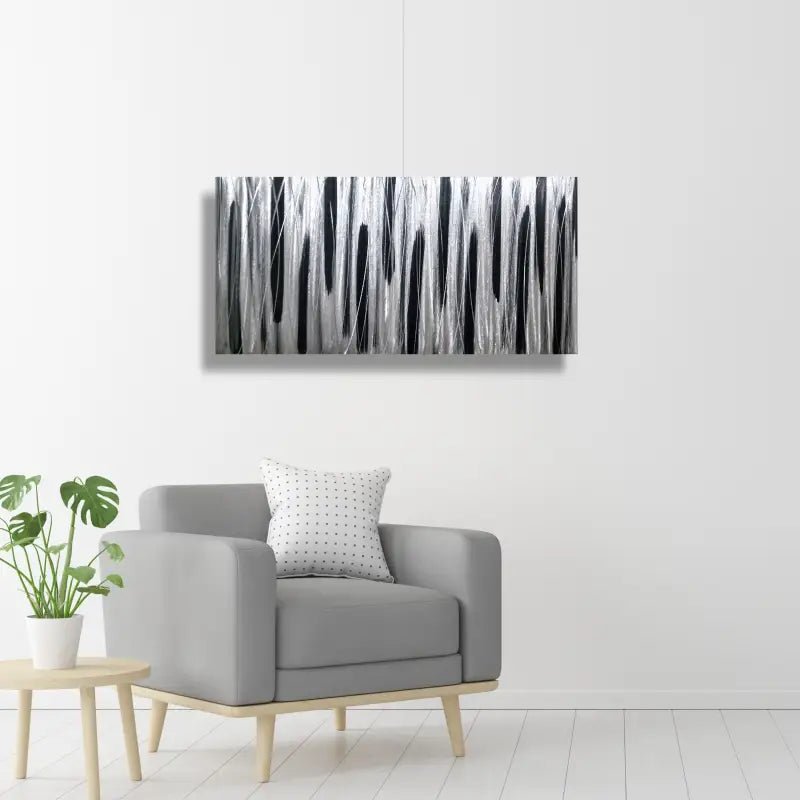 Silver and Black Wall Art Titled Stroke of Brilliance - Modern Elements Metal Art