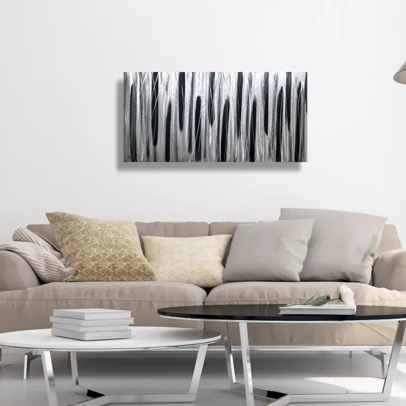 Silver and Black Wall Art Titled Stroke of Brilliance - Modern Elements Metal Art
