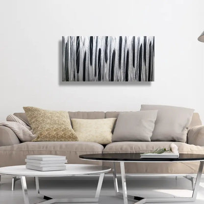 Silver and Black Wall Art Titled Stroke of Brilliance - Modern Elements Metal Art