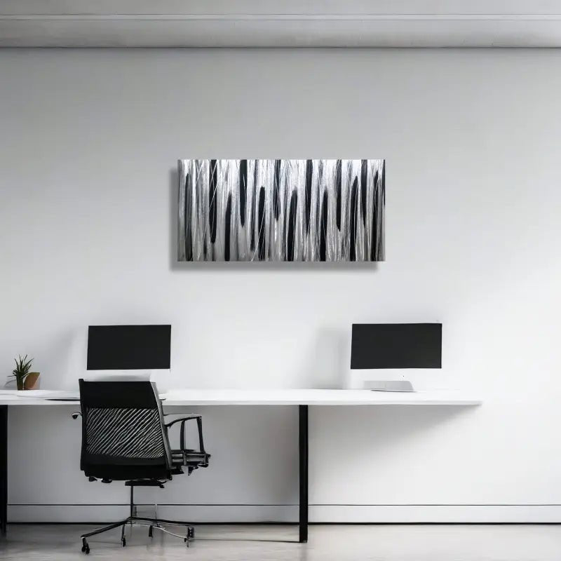 Silver and Black Wall Art Titled Stroke of Brilliance - Modern Elements Metal Art