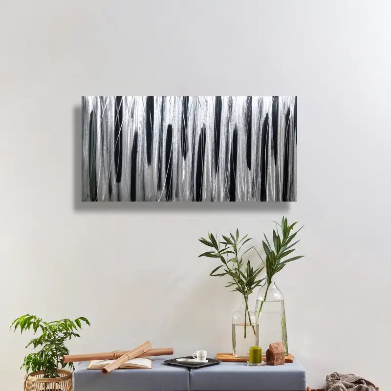 Silver and Black Wall Art Titled Stroke of Brilliance - Modern Elements Metal Art