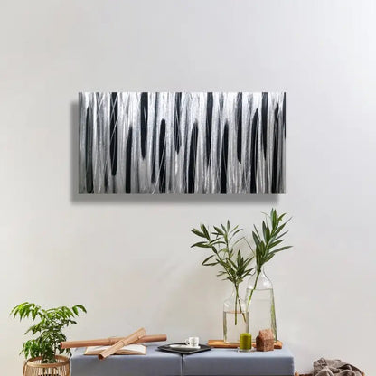 Silver and Black Wall Art Titled Stroke of Brilliance - Modern Elements Metal Art