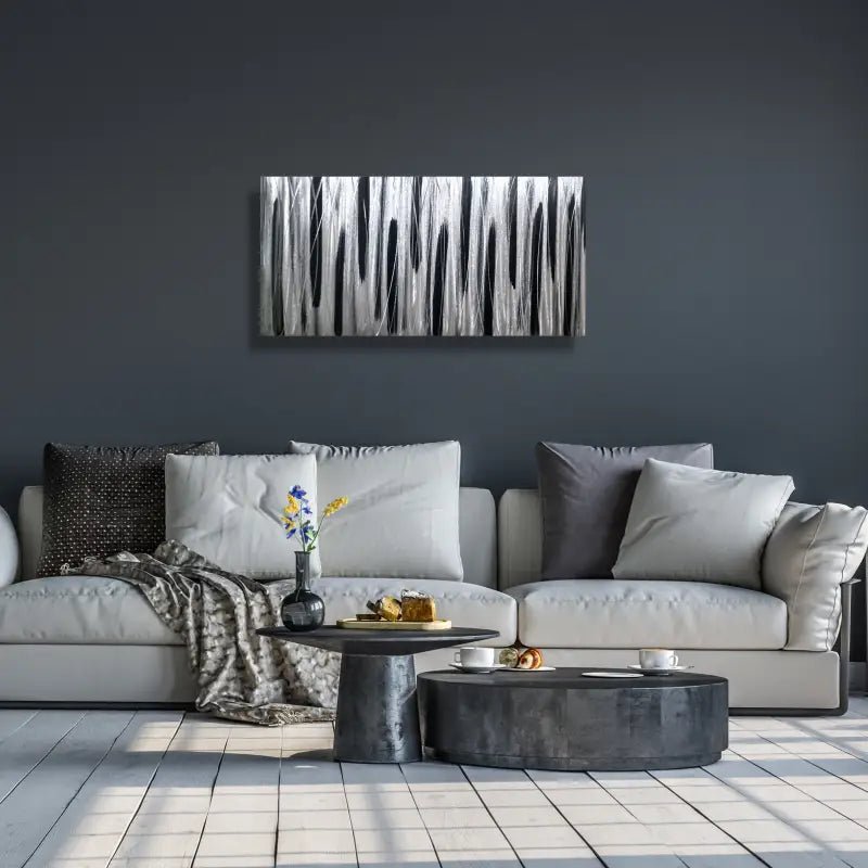 Silver and Black Wall Art Titled Stroke of Brilliance - Modern Elements Metal Art
