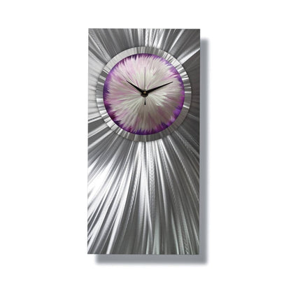 Silver Flower Art Modern Wall Clock - Metal, Silent, Handmade - 12x24" - Modern Elements Metal Art - ME3729LX