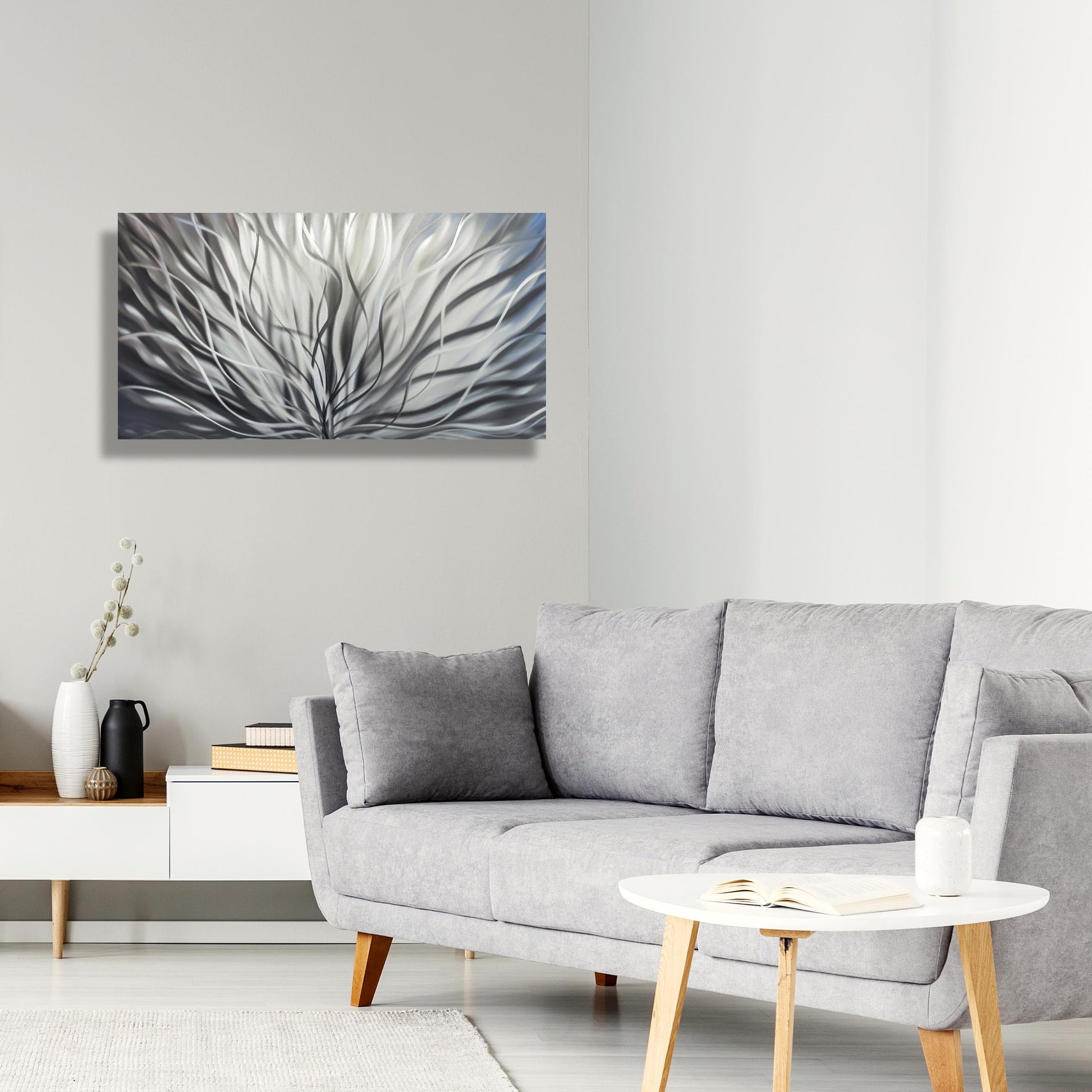Silver Large Metal Wall Artwork Titled Inbloom - Modern Elements Metal Art - MY8FY6OI