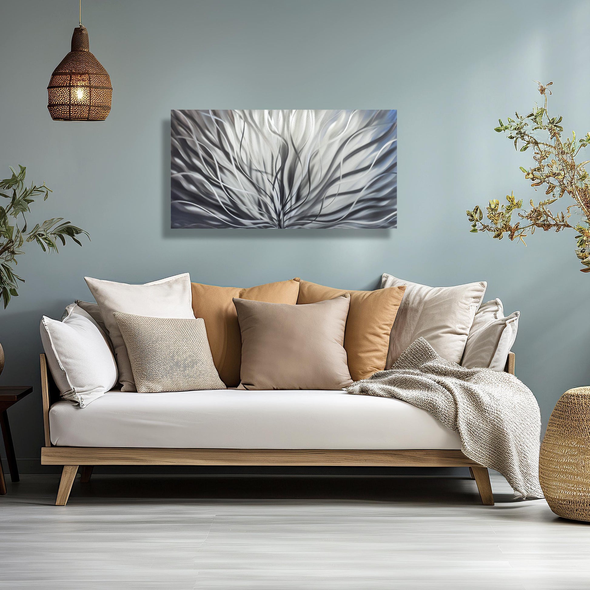 Silver Large Metal Wall Artwork Titled Inbloom - Modern Elements Metal Art - MY8FY6OI