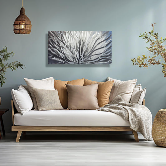 Silver Large Metal Wall Artwork Titled Inbloom - Modern Elements Metal Art - MY8FY6OI