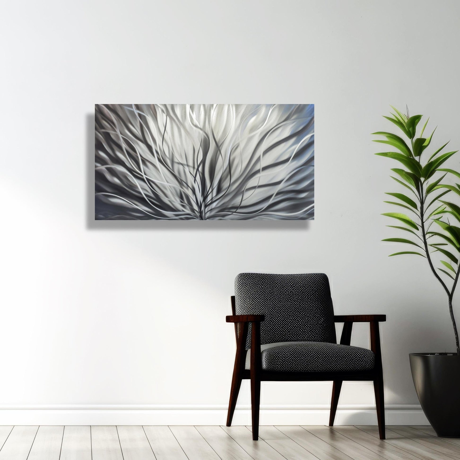 Silver Large Metal Wall Artwork Titled Inbloom - Modern Elements Metal Art - MY8FY6OI