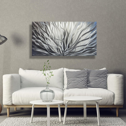 Silver Large Metal Wall Artwork Titled Inbloom - Modern Elements Metal Art - MY8FY6OI