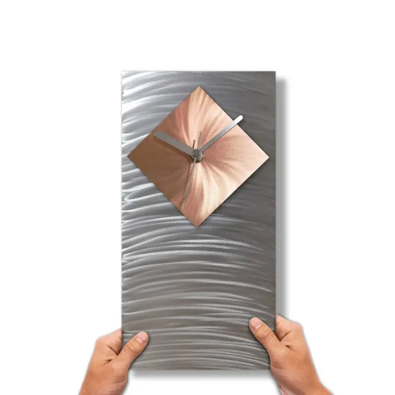 Silver Large Metal Wall Clock - Rose Gold Copper Feature Christopher Henderson