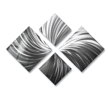 Silver Metal Wall Art – 4 - Piece Modern Sculpture – Abstract Gallery Decor for Living Room - Modern Elements Metal Art - ME728390647