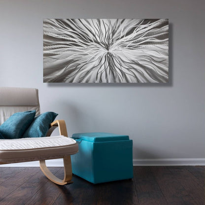 Silver Metal Wall Art – Modern 3D Abstract Sculpture Decor & Wall Hanging - Modern Elements Metal Art - MD686373