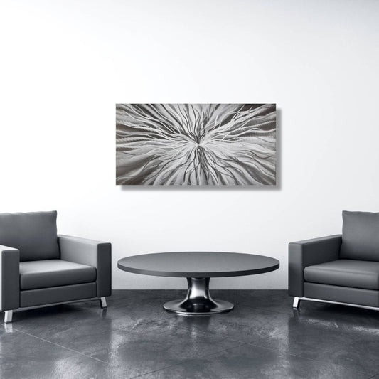 Silver Metal Wall Art – Modern 3D Abstract Sculpture Decor & Wall Hanging - Modern Elements Metal Art - MD686373