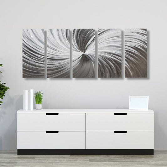 Silver Metal Wall Art – Modern Wall Sculpture Gallery Art Set for Contemporary Decor - Modern Elements Metal Art - SN6289K
